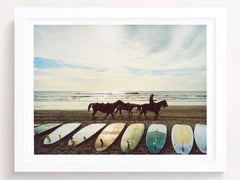 Beach Art Print Surfboards and Horses
