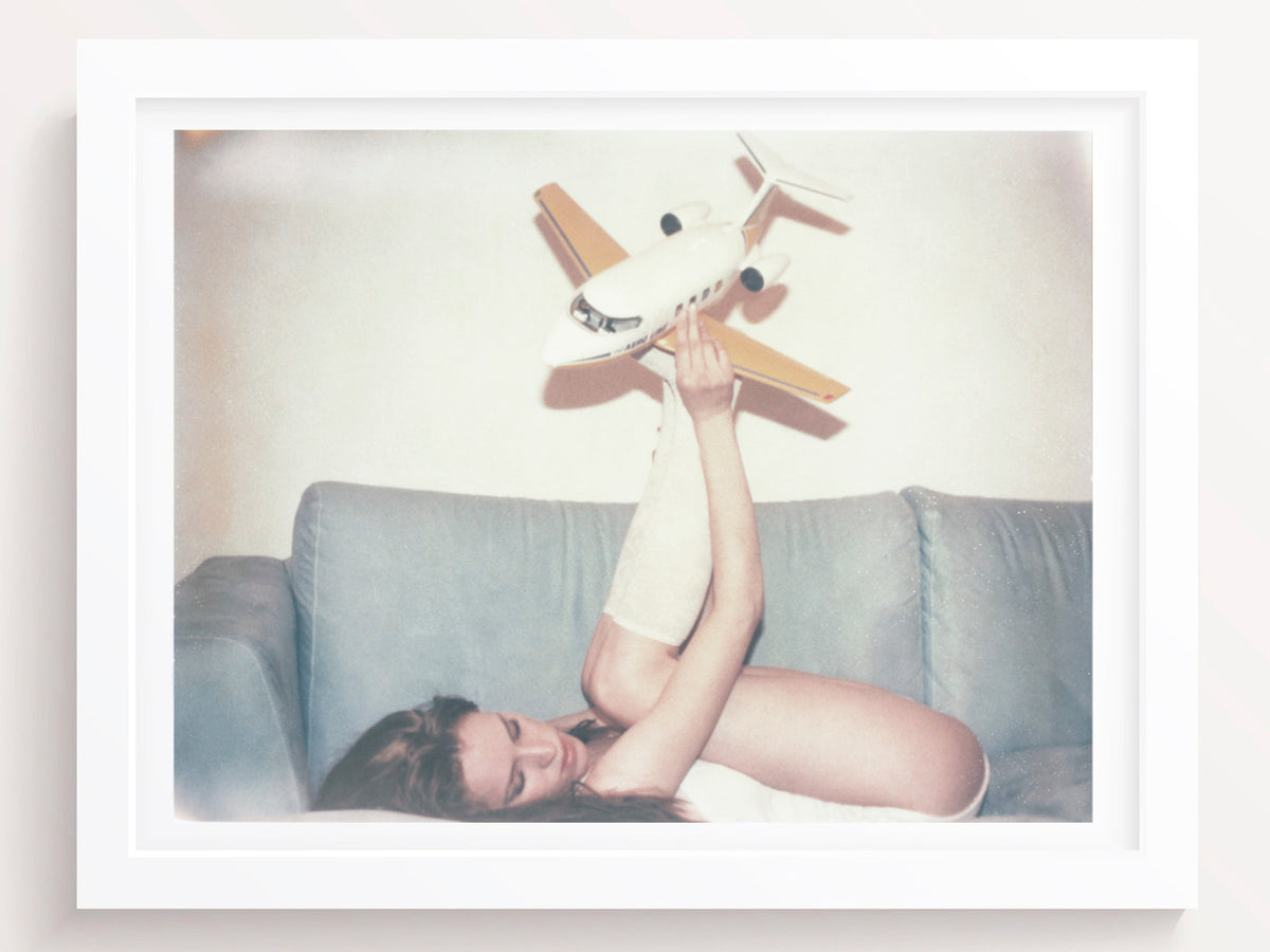 Female With Airplane Wall Art Print