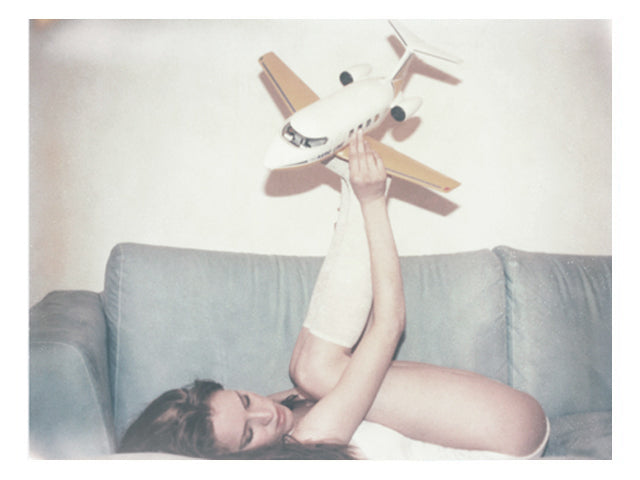 Female With Airplane Wall Art Print